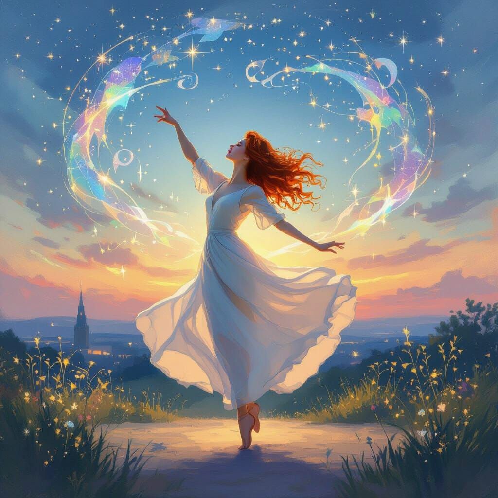 Joyful Dancer in Ethereal Twilight Glow