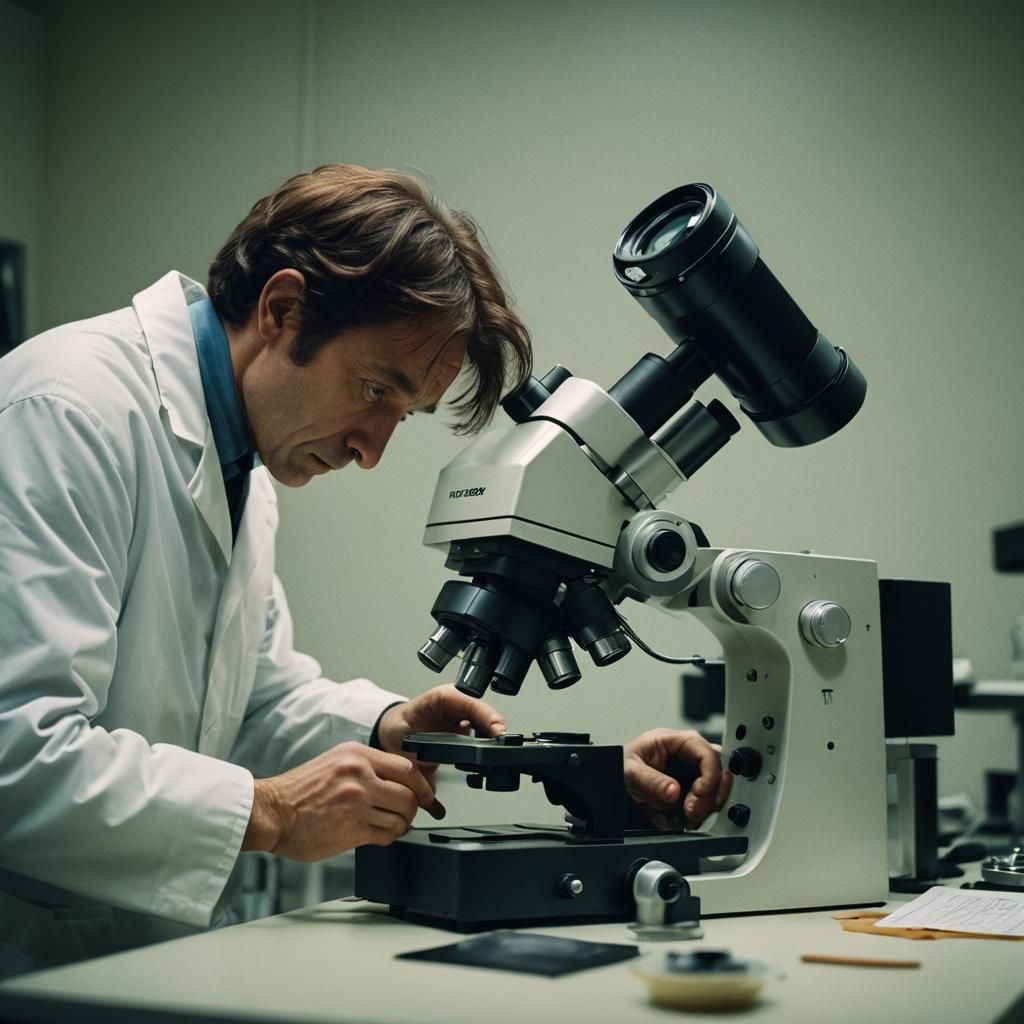 Cinematic Microscope Examination Film Still