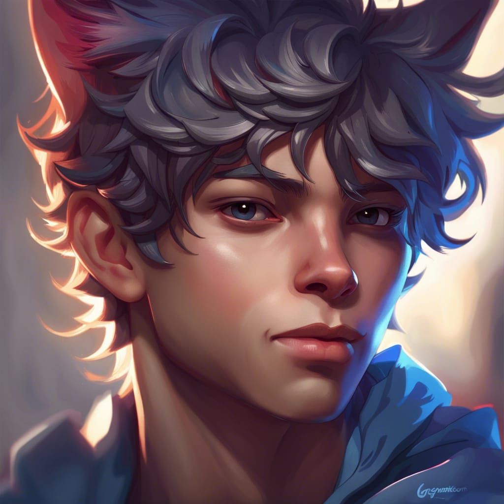 Hyperdetailed Catboy Portrait in Triadic Colors