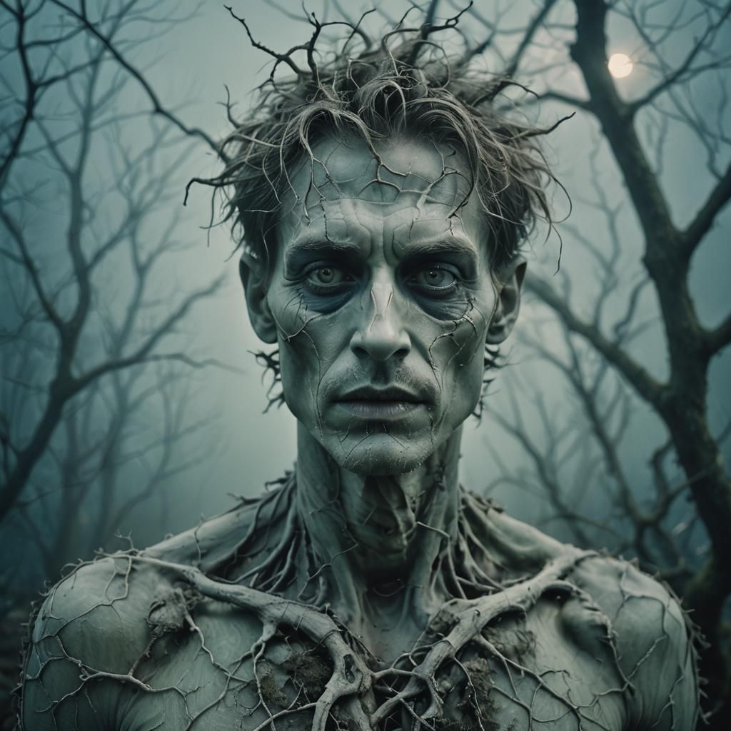 Eerie Distorted Figure in Surreal Moonlight