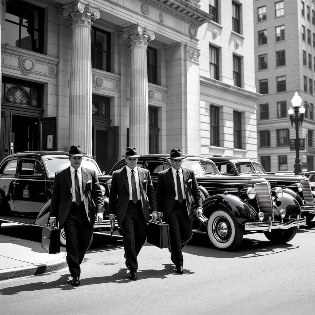 Gritty Mafia Bank Robbery in Film Noir Style
