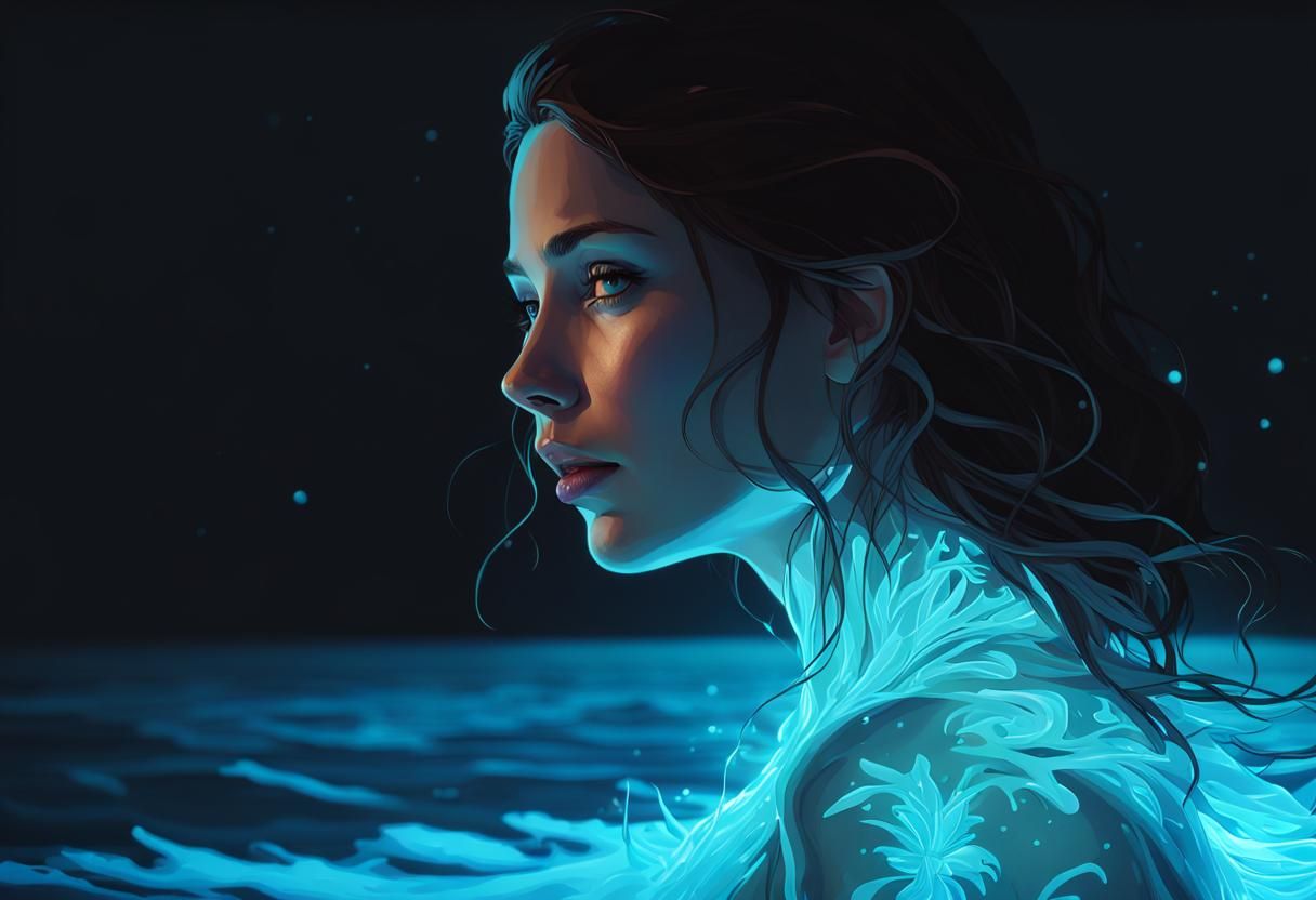 Bioluminescent Beach Portrait in Hyperdetailed Digital Art S...