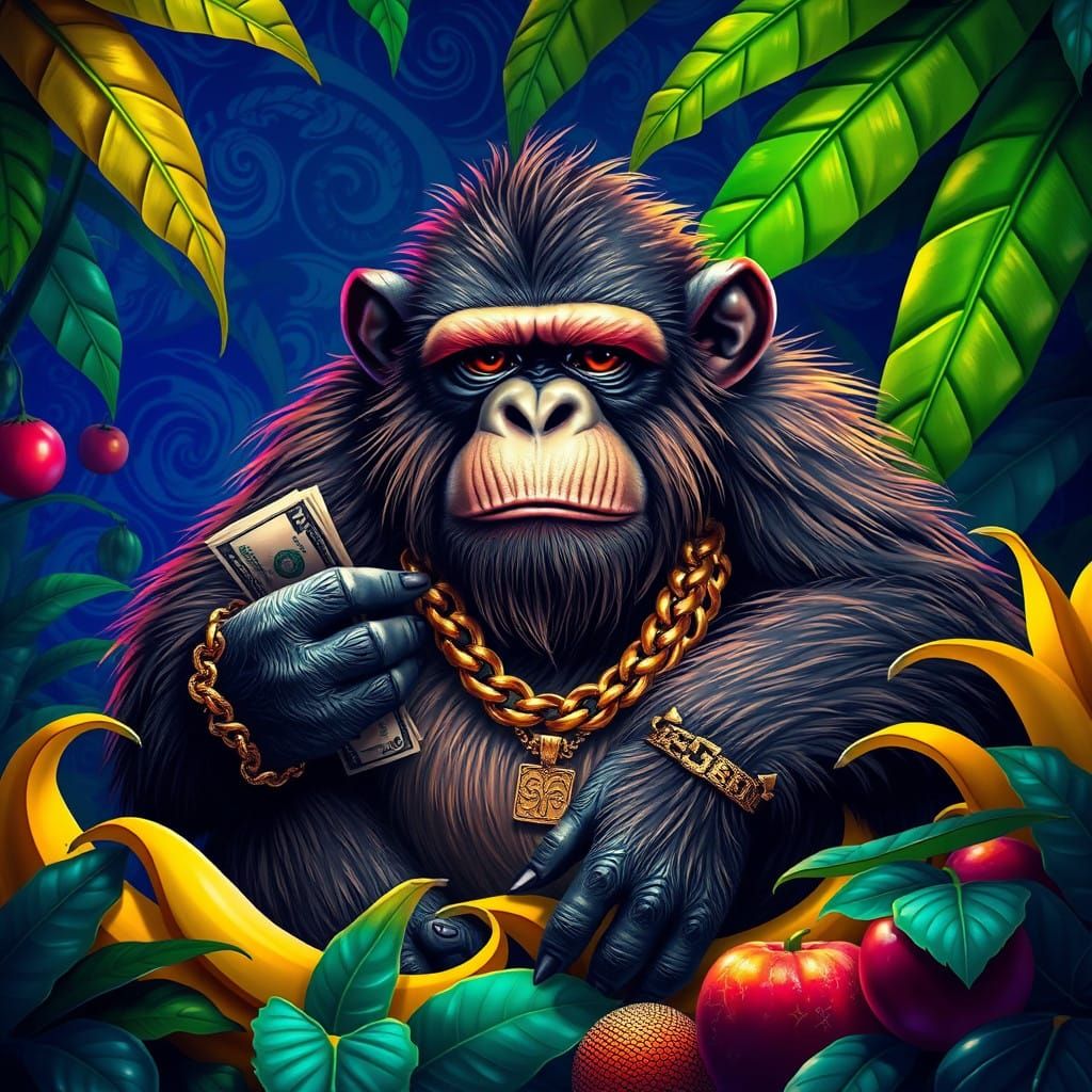 Vibrant Rotund Monkey in Tropical Jungle of Opulence