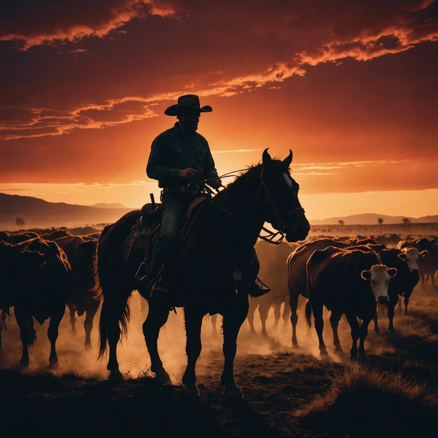 Cowboy Double Exposure: Western Cattle Wrangling