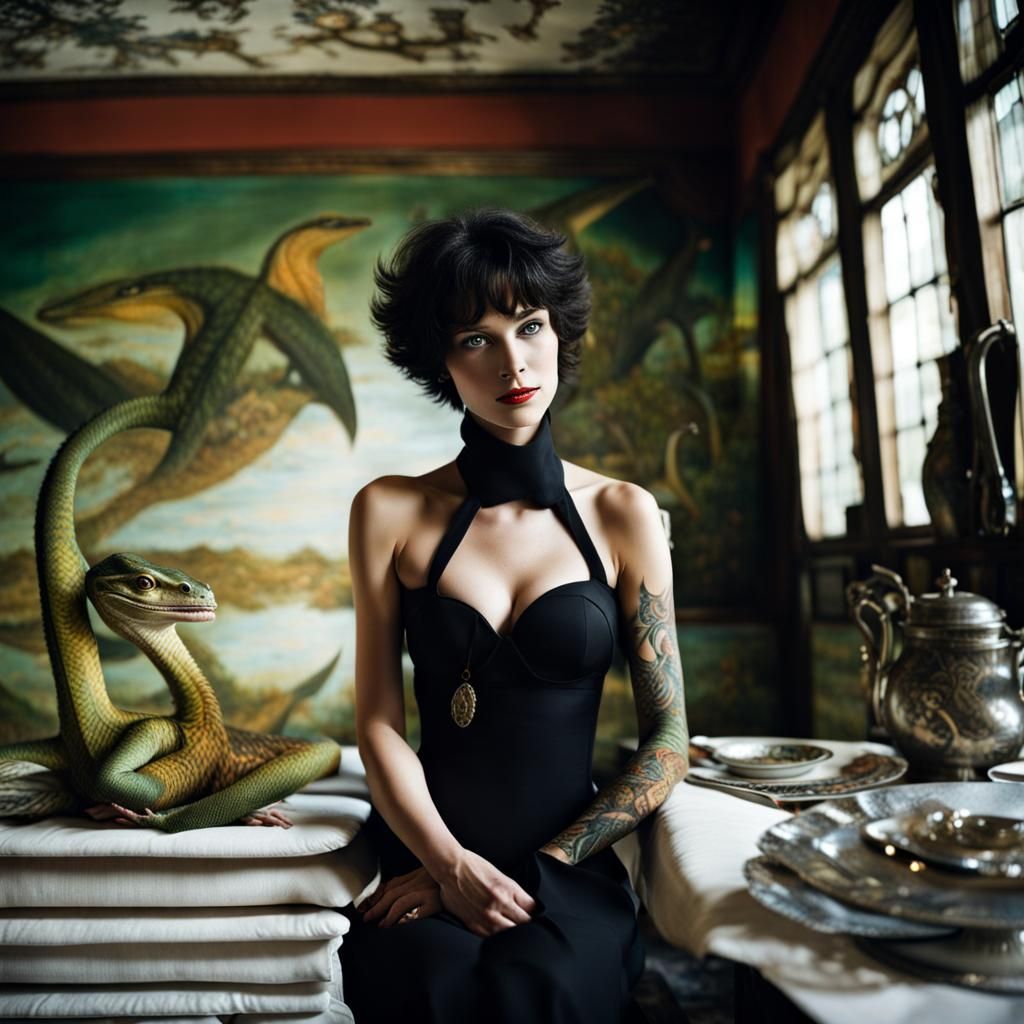 Surreal Restaurant Scene with Exotic Aliens