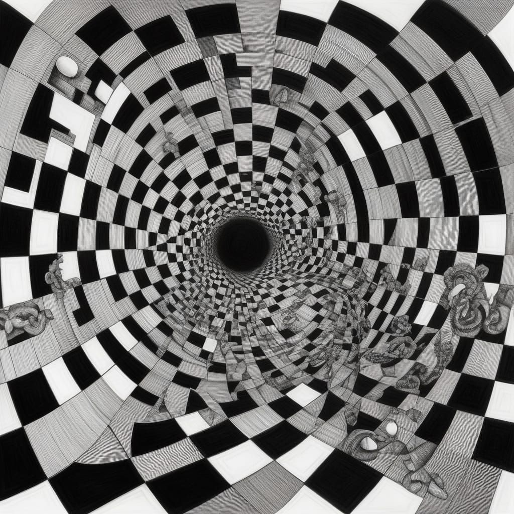 Infinite Black and White Checkerboard with Impossible Geomet...