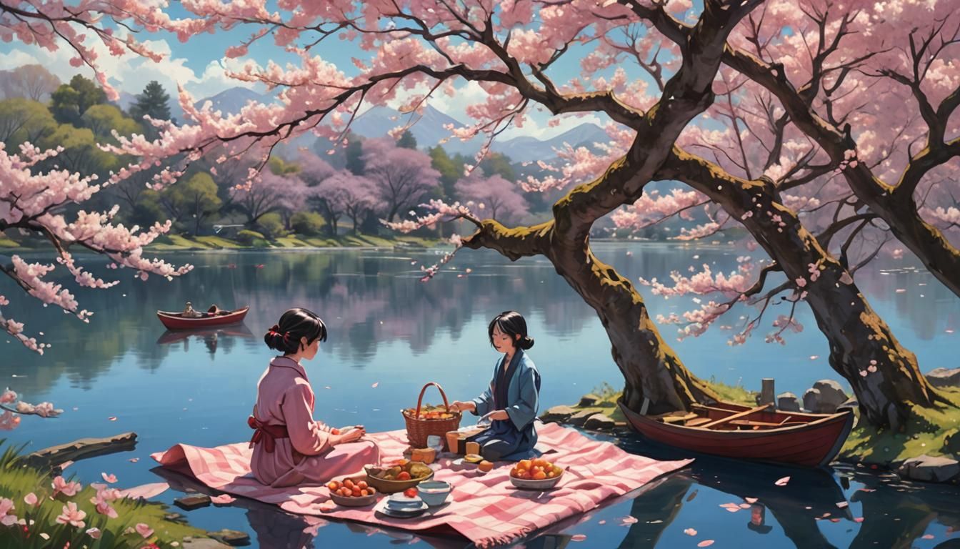 Cherry Blossom Picnic in Miyazaki Style