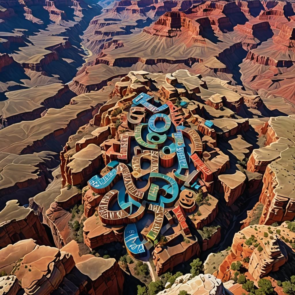 Calligraphic Grand Canyon: Detailed Digital Art