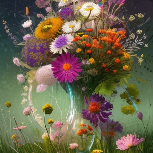 Wildflower Bouquet Digital Illustration in Watercolor Style