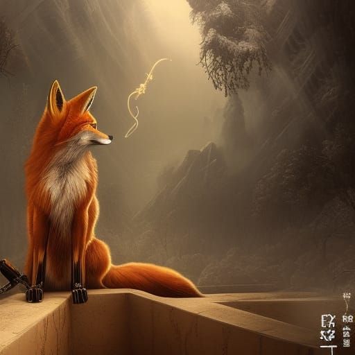 Cybernetic Fox in Cyberpunk Style Digital Art