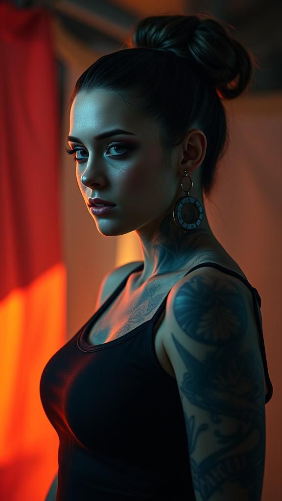 Cinematic Portrait of a Woman with Tattoos