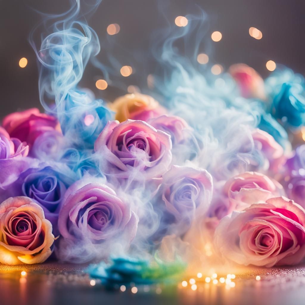Colorful Smoke Roses with Bokeh Lights