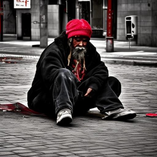 Hyperrealistic Homeless Man with Golden Crown