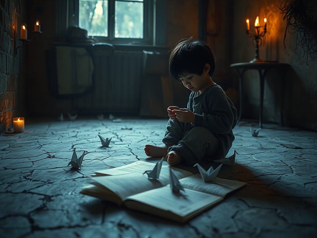 Dystopian Paper Cranes: Solitary Child's Gritty Hope