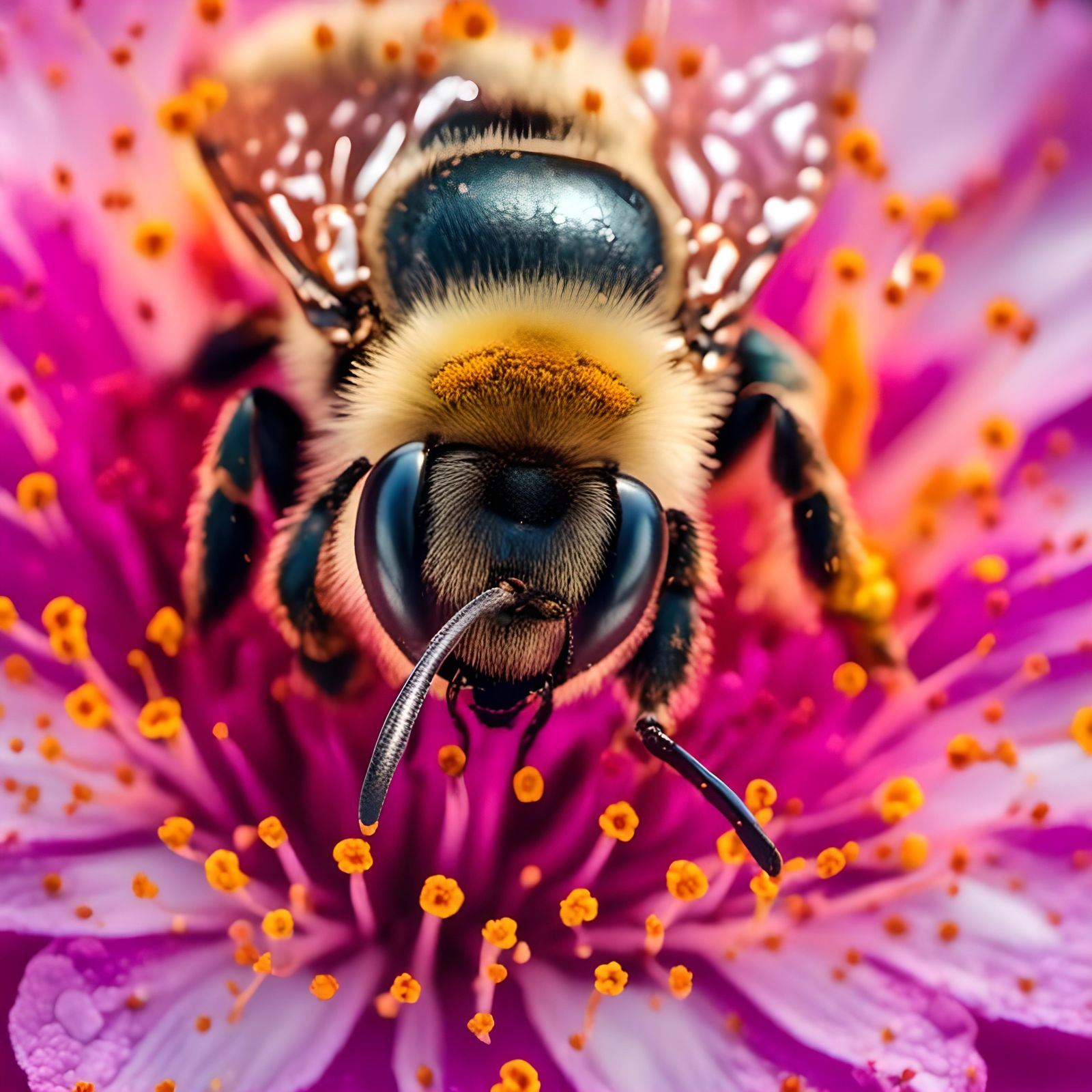 Macro Photo of Bee Pollinating Flower