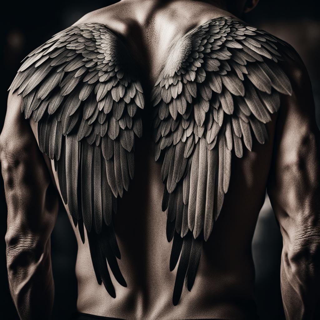 Angel Wings Tattoo Portrait in Ambient Light