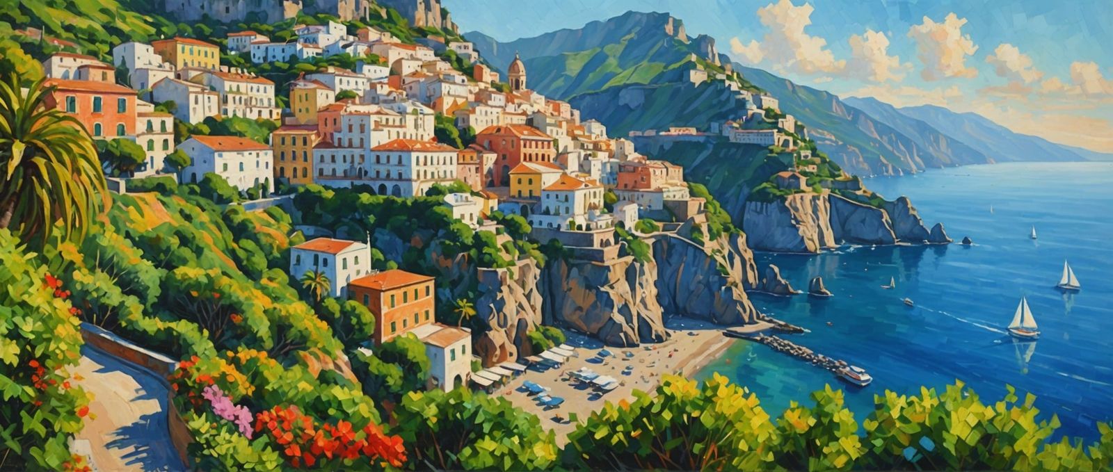 Amalfi Coast Impressionist Oil Painting