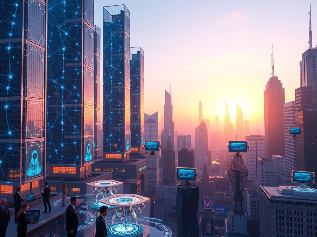 Futuristic Neural Network City in 3D Digital Art