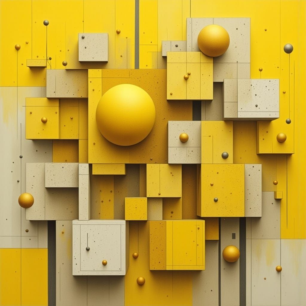 Minimalist Yellow Geometric Cubes Art