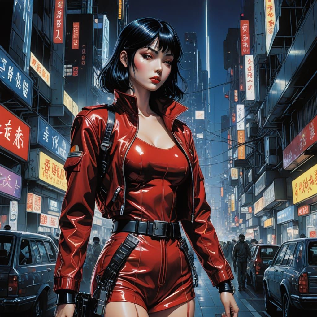 Sultry Faye Valentine in Cyberpunk Noir Style
