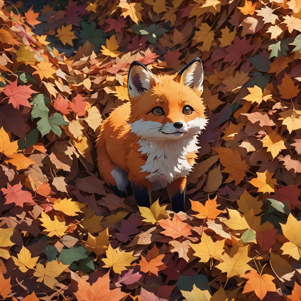 Anime Autumn Fox in Watercolor Style