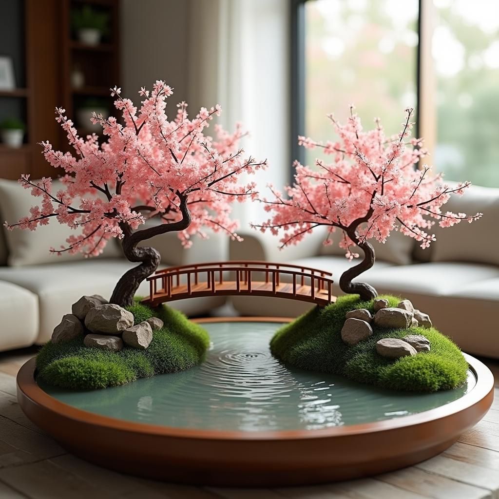Mini Chinese Garden with Cherry Blossoms in 3D