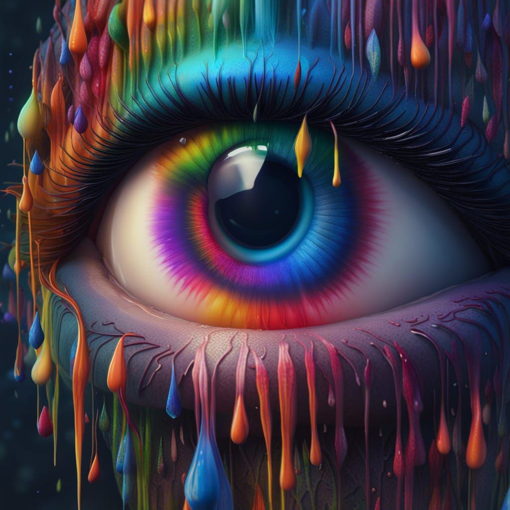 Eye Crying Rainbow Tears: Detailed Fantasy Art