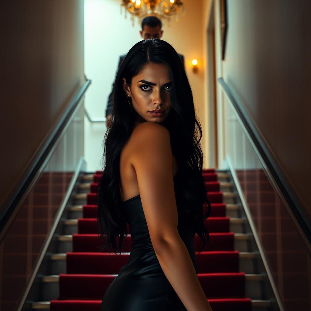 Modern Mansion Staircase with Ominous Figure