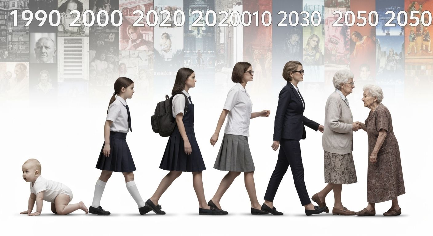 Woman's Life Stages: Baby to Old Age, Photorealistic