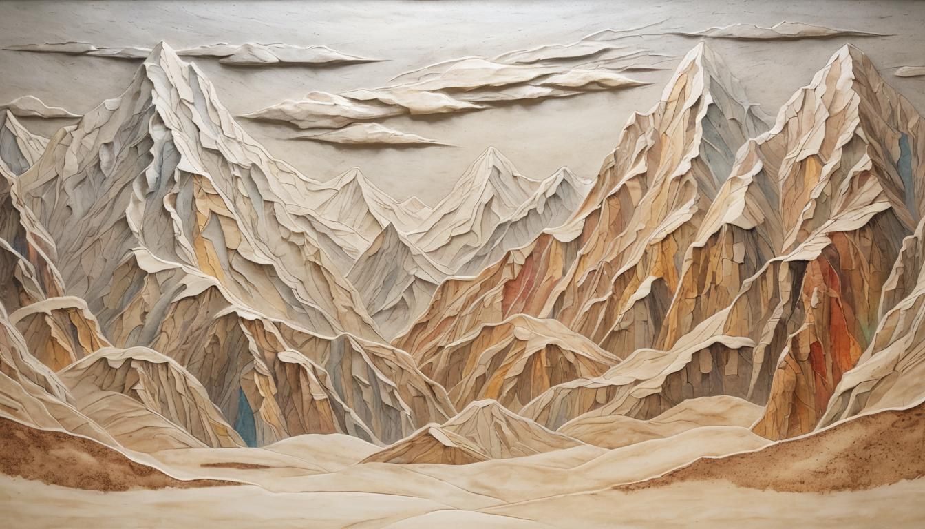 Colorful Sandpainting of a Mountain Peak