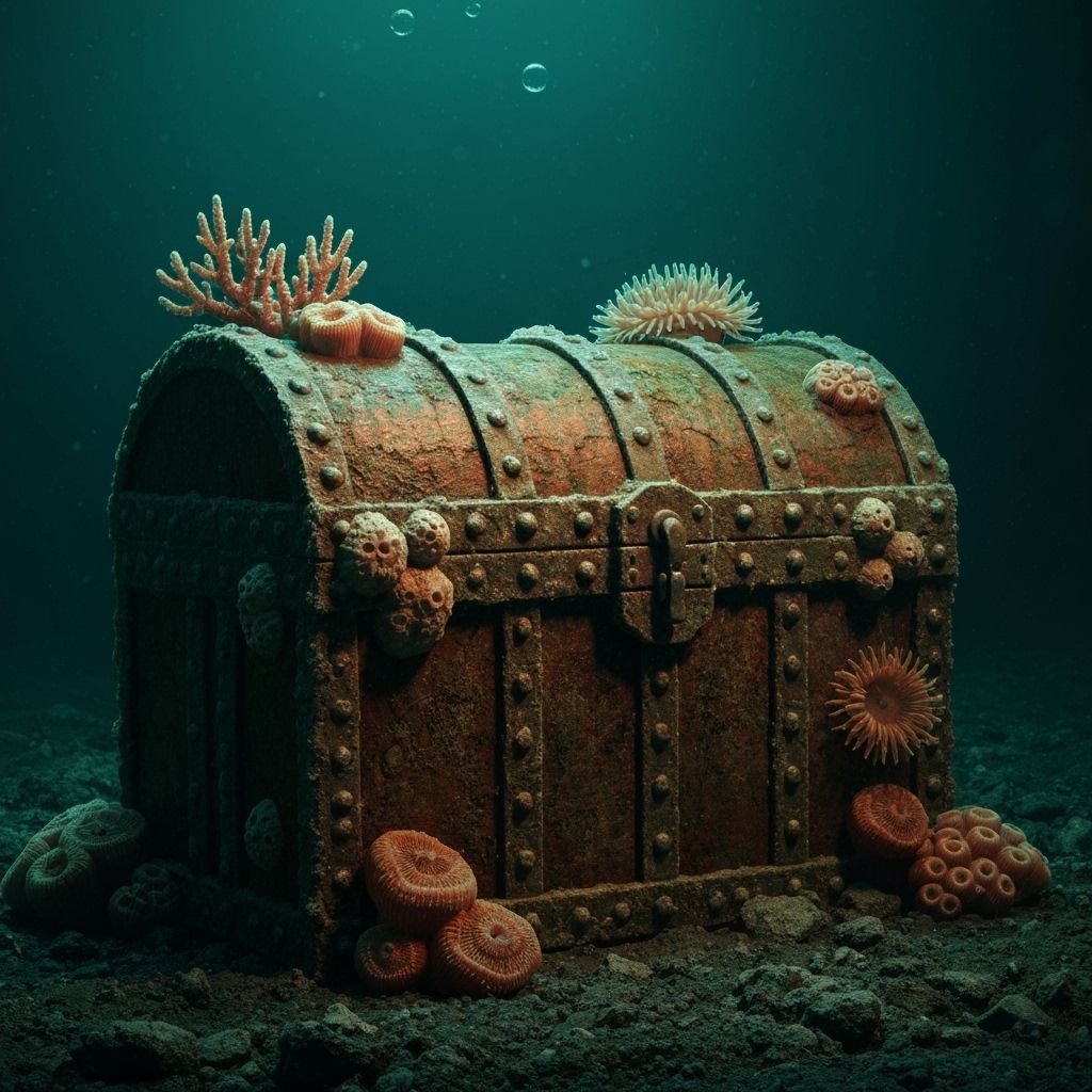 Sunken Treasure Chest with Coral and Anemones