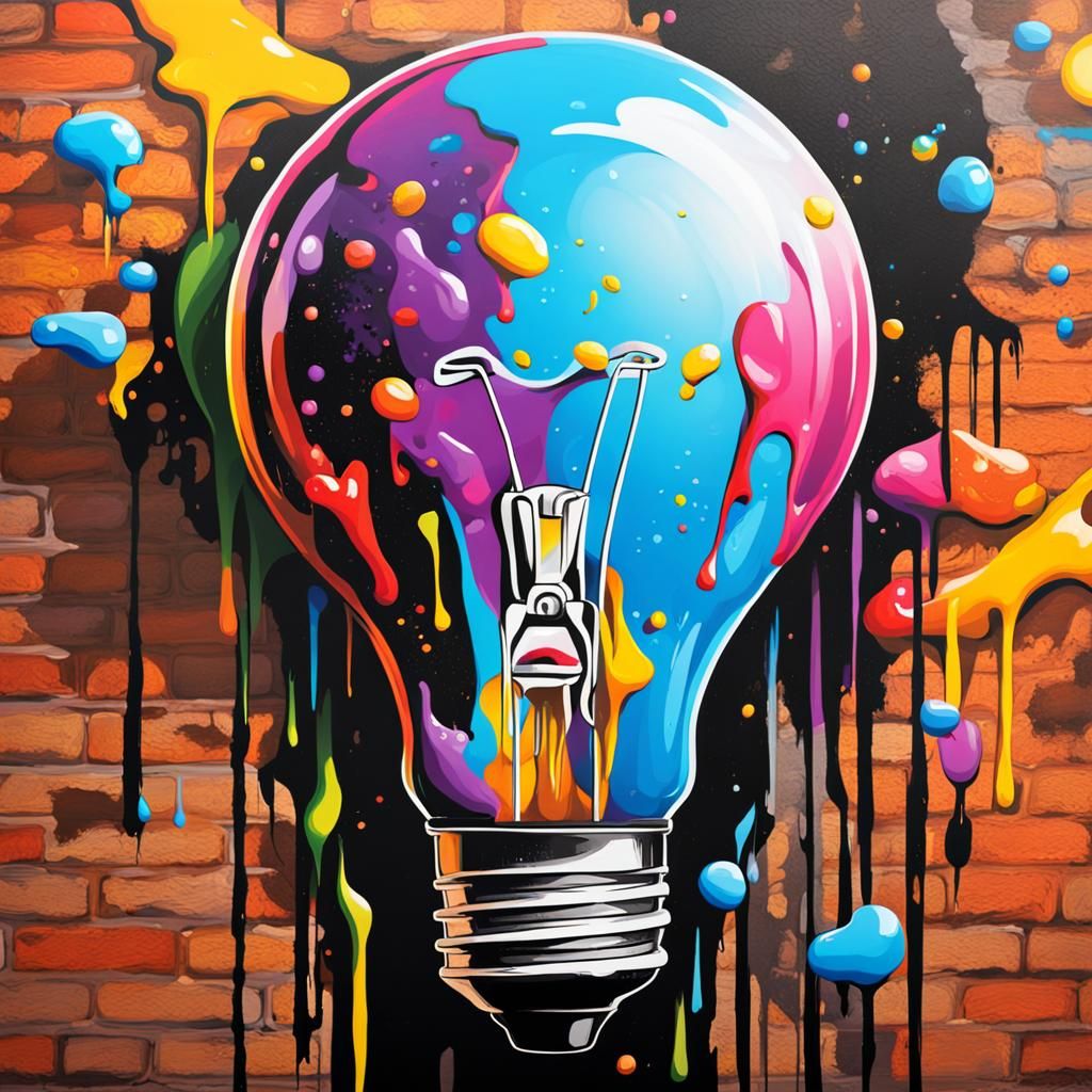 Colorful Graffiti Light Bulb in Street Art Style