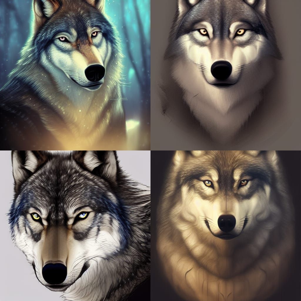 Realistic Wolf Portrait with Blue Eyes, Detailed Digital Art