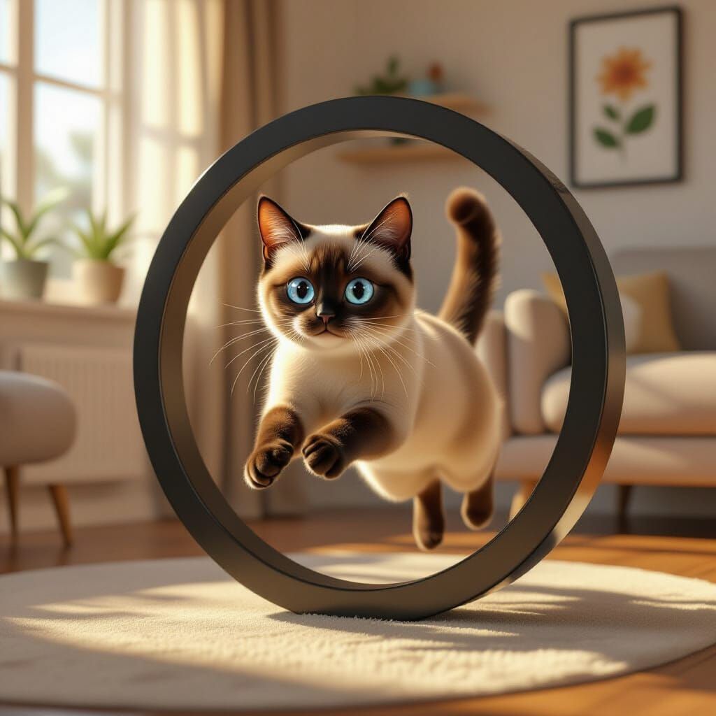 Siamese Cat Acrobatics on Repurposed Truck Wheel