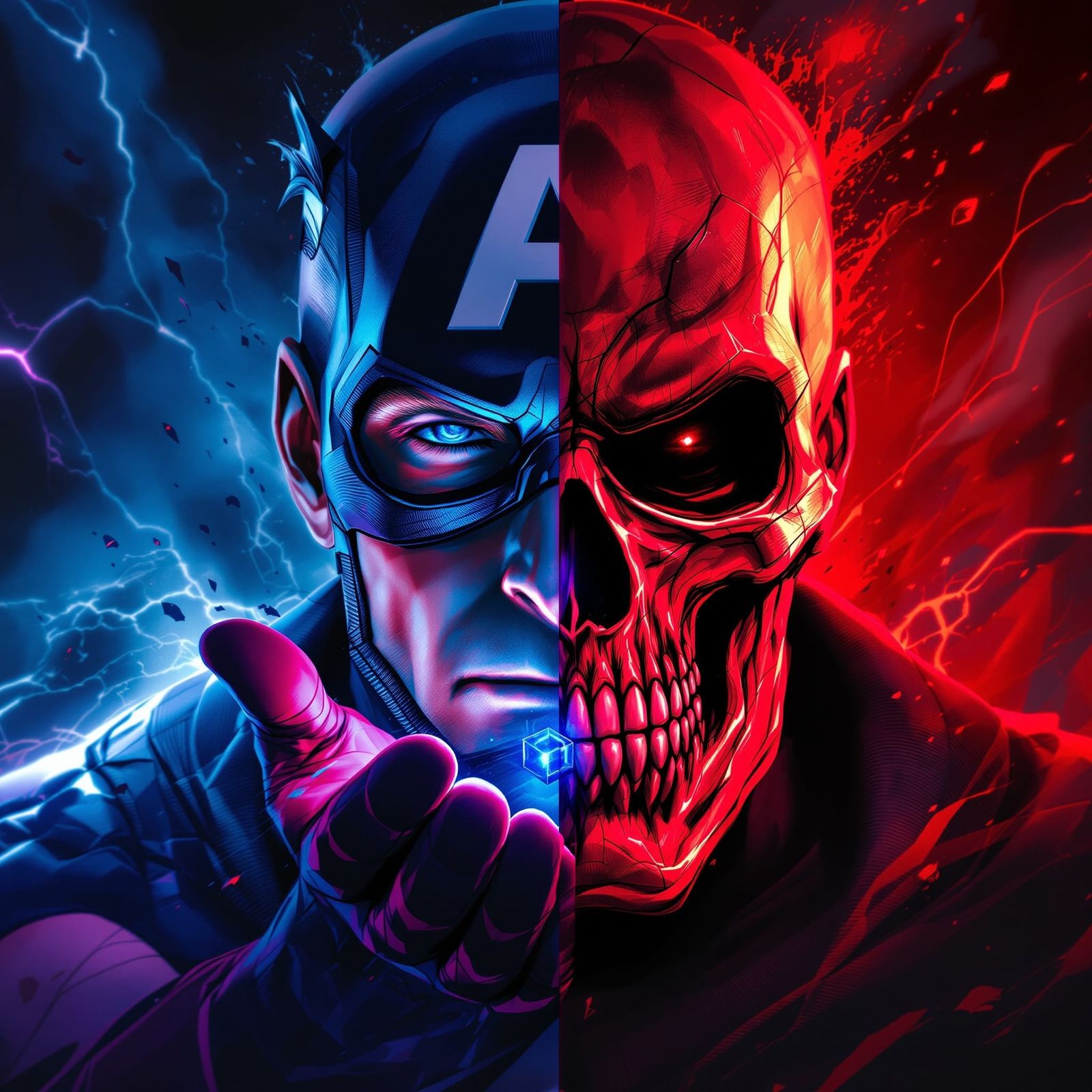 Captain America vs. Red Skull Split Image in Splash Art Styl...