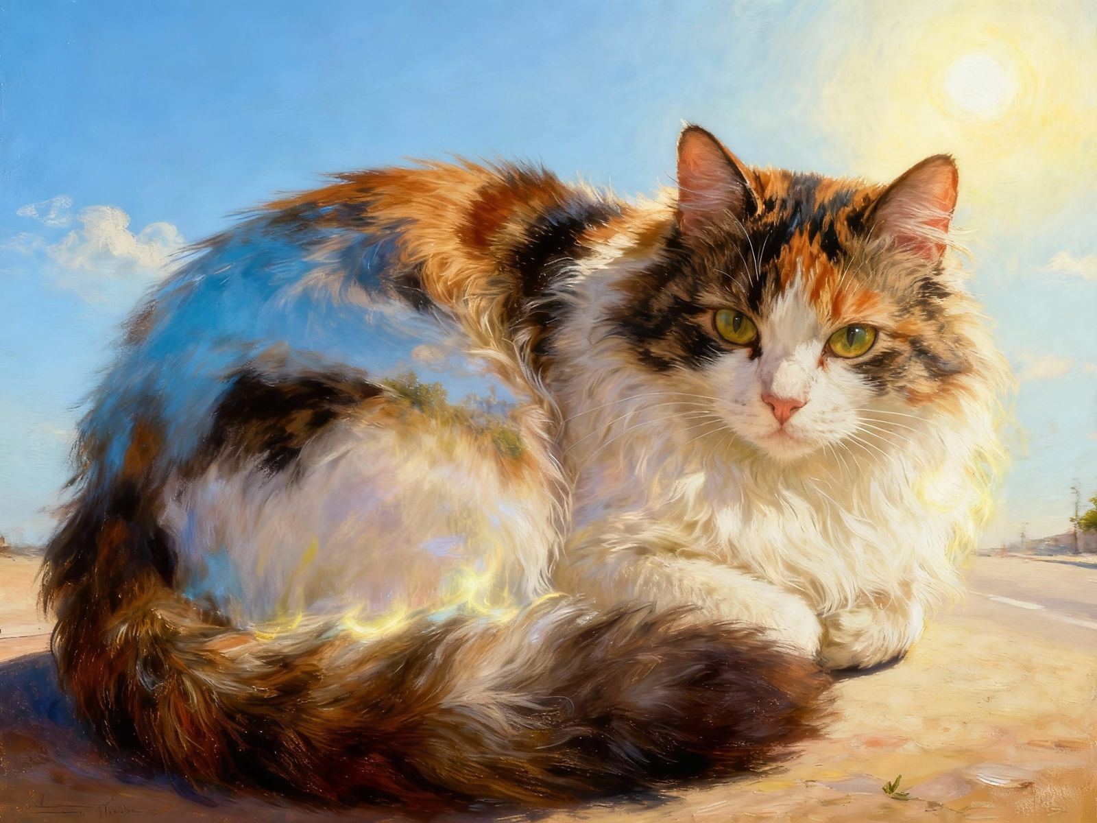 Furry Calico Cat with Parisian Houses Double Exposure