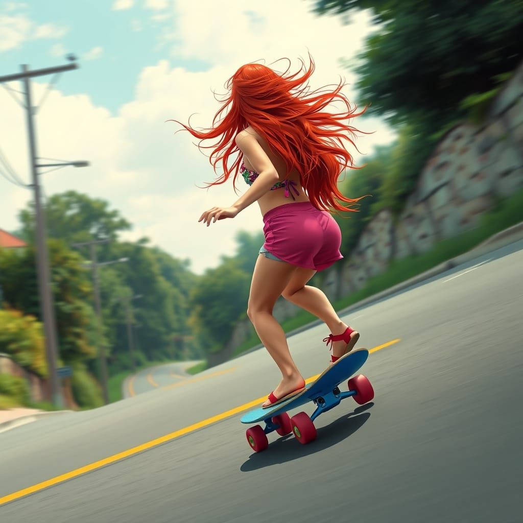 Red-Haired Skateboarder in Vibrant Pop Art Style