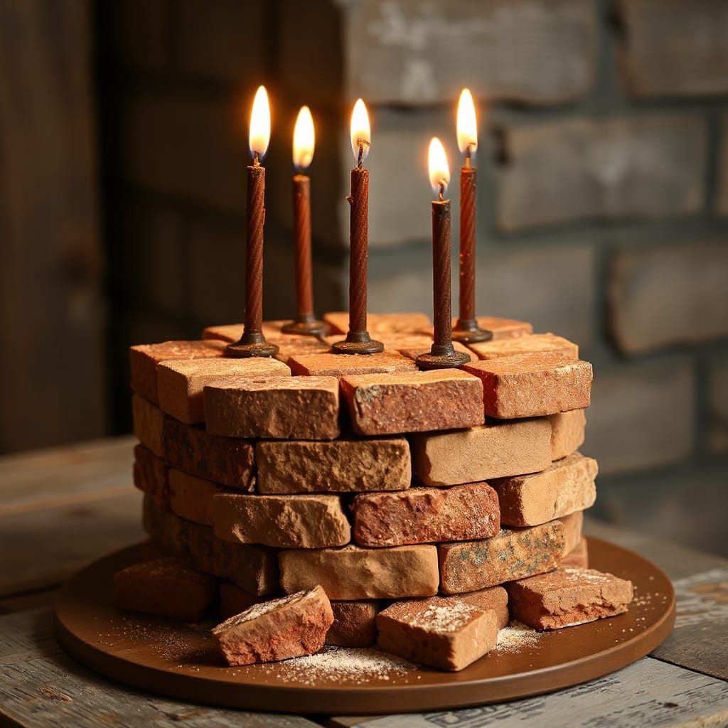 Brick Birthday Cake with Cast Iron Candles