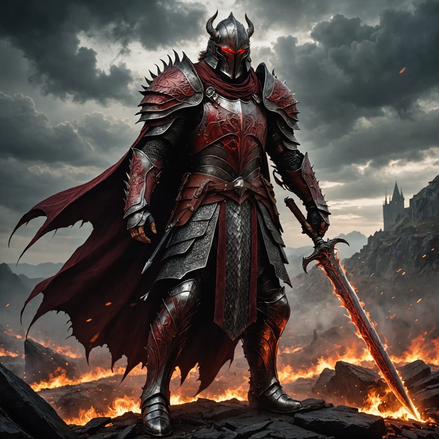 Red Dragonscale Warrior on Twilight Battlefield