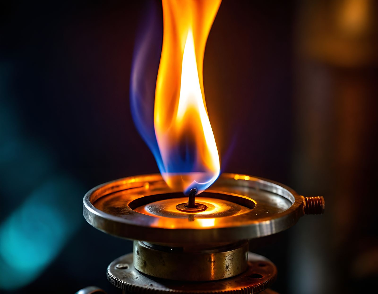 Macro Flame of Lit Petrol Lamp, Steampunk Style