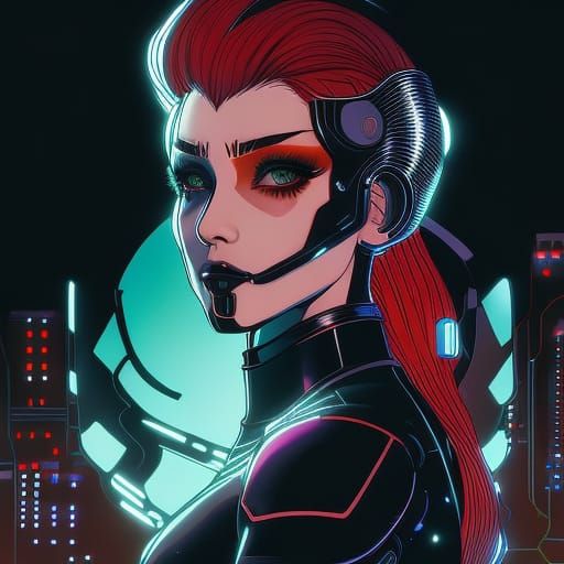 Cyborg Woman Portrait in Digital Art Style
