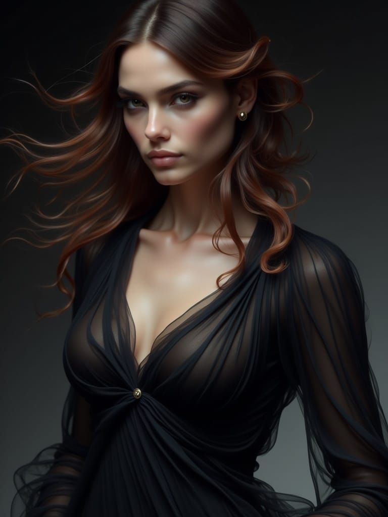 Surreal Beauty in Silk Gown with Intricate Details