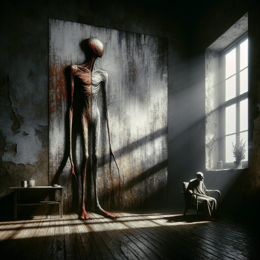 Alien Encounter: Grimy Poster Art in Chiaroscuro