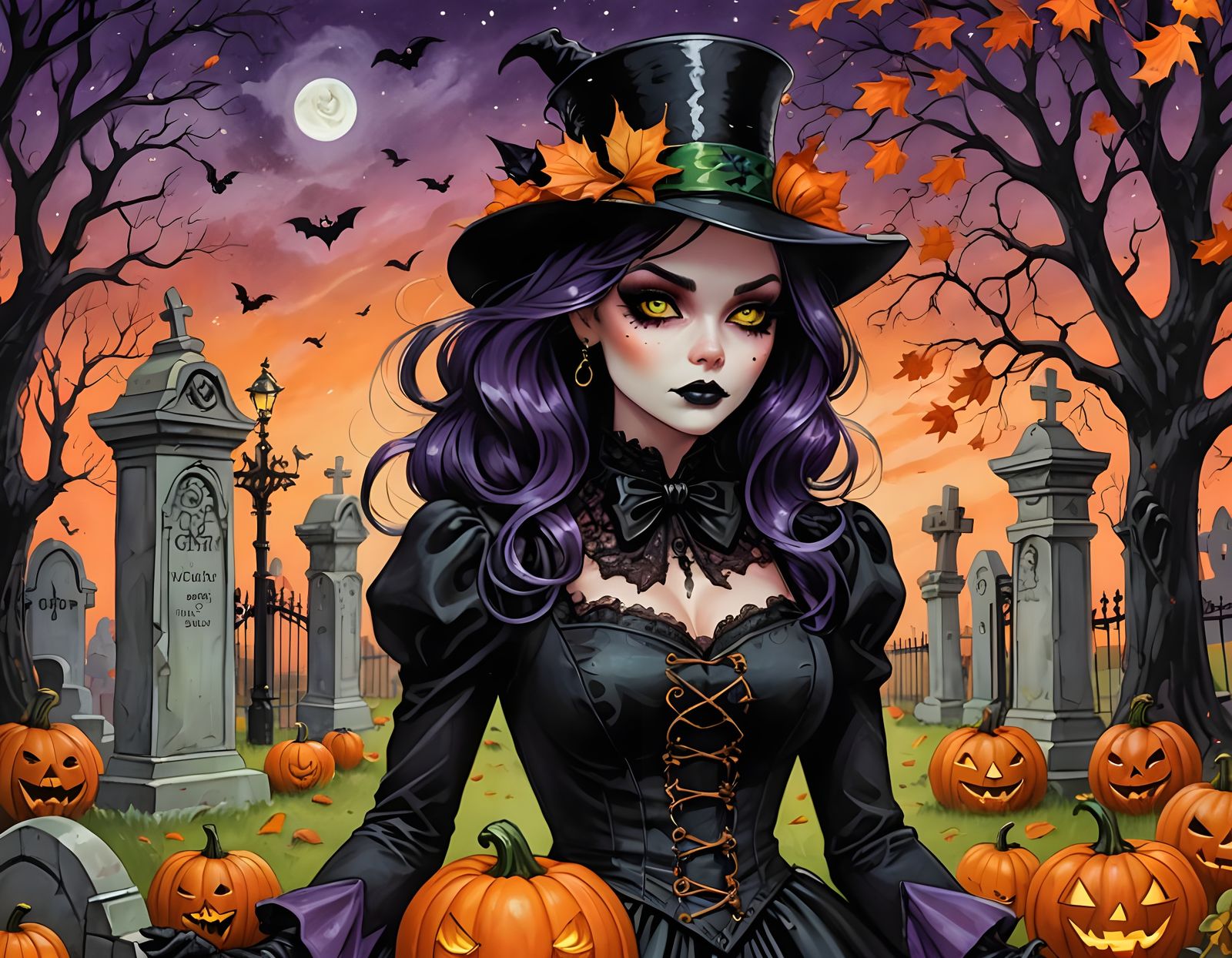 Steampunk Girl in Eerie Burton-Style Cemetery