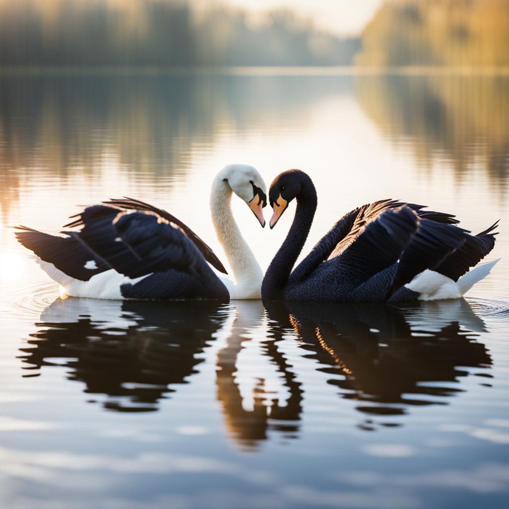 Swans Form Heart Shape on Lake
