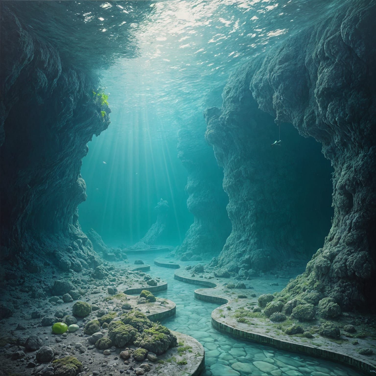 Psychedelic Underwater Scene in Oil Painting Style