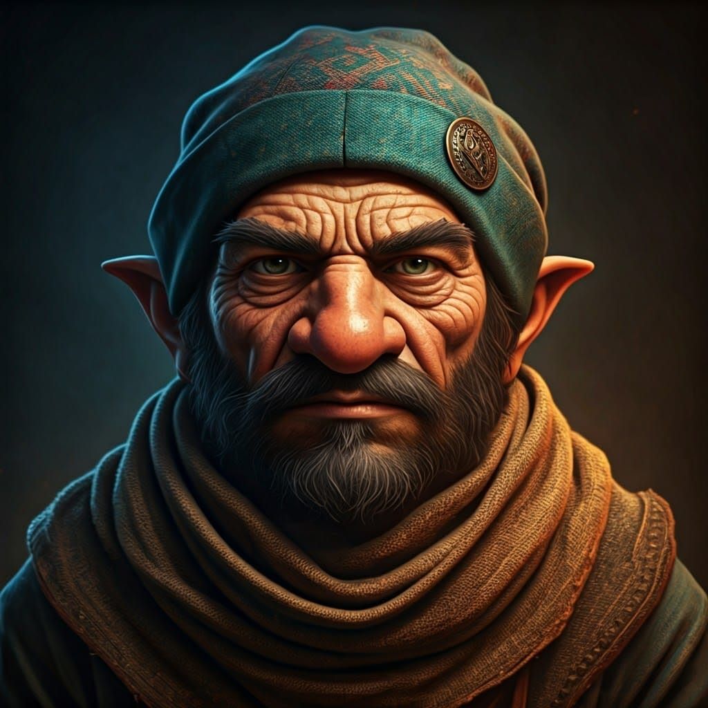 Gnome Merchant in Earthy, Intricately Patterned Attire