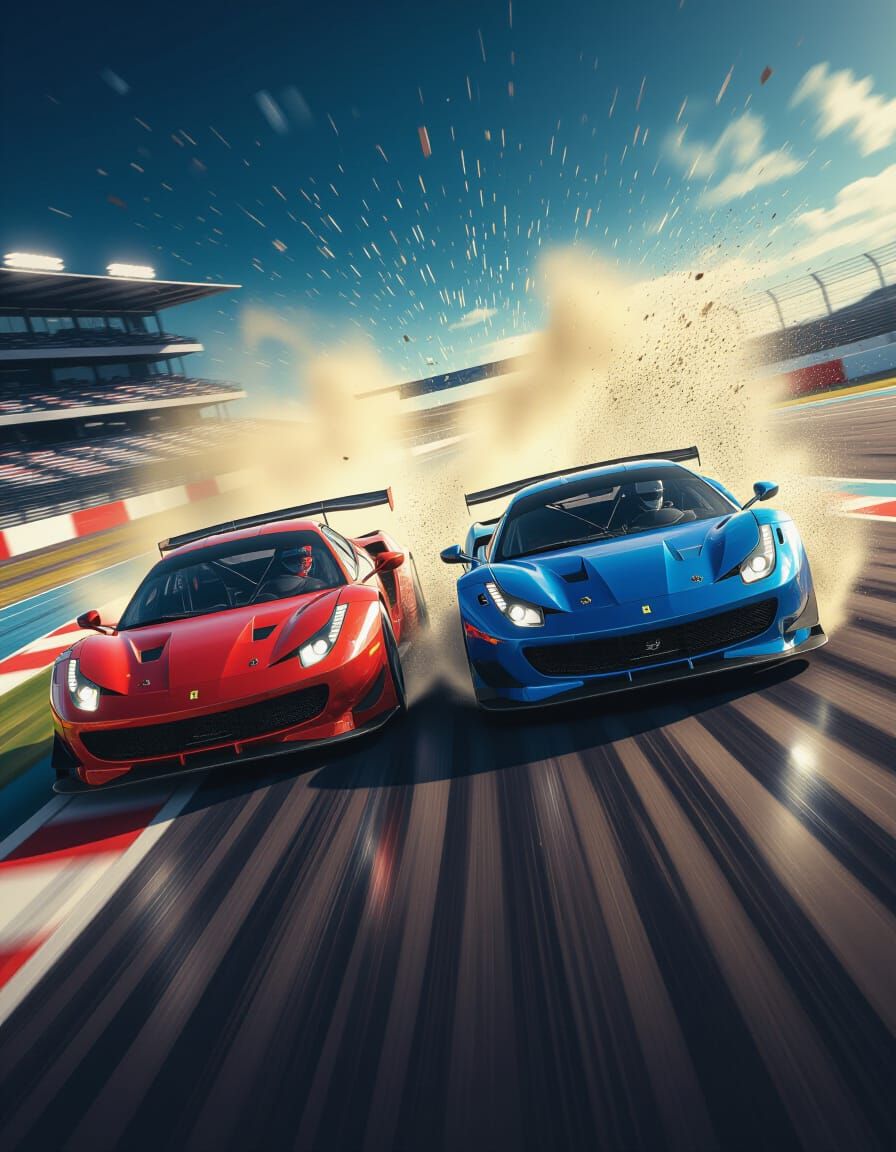 Epic Car Race: Red vs Blue Side-by-Side