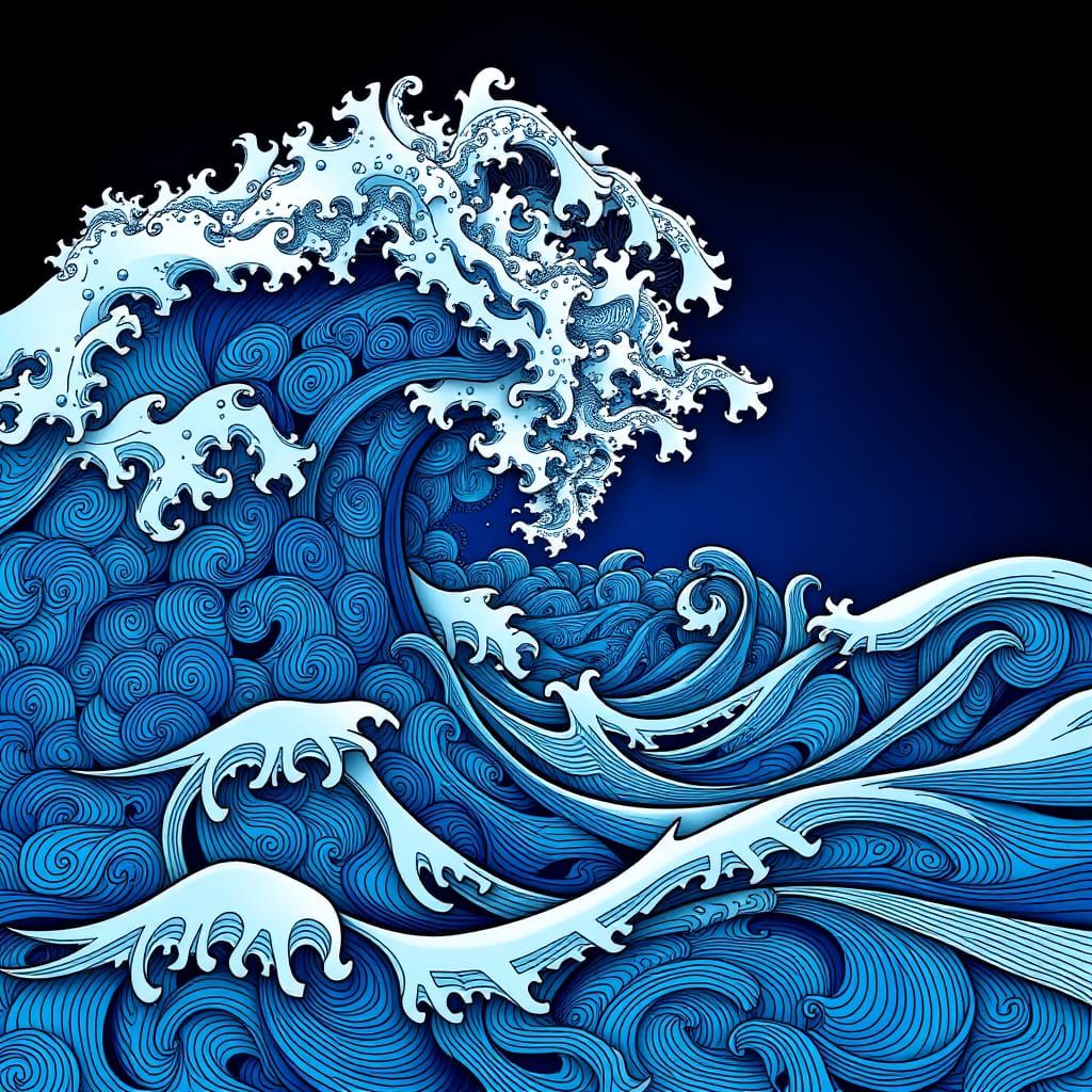Psychedelic Ocean Wave Art in Fractal Patterns