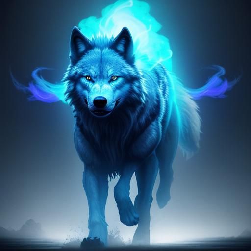 Ghostly Spirit Wolf Running Through Mist